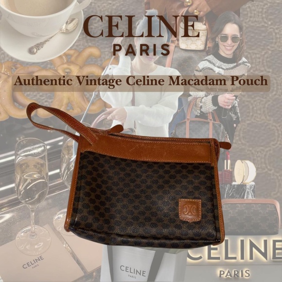 Celine Macadam 1980's Vintage Pouch With Wristlet Strap & Triomphe Logo (PROJECT - Picture 1 of 6